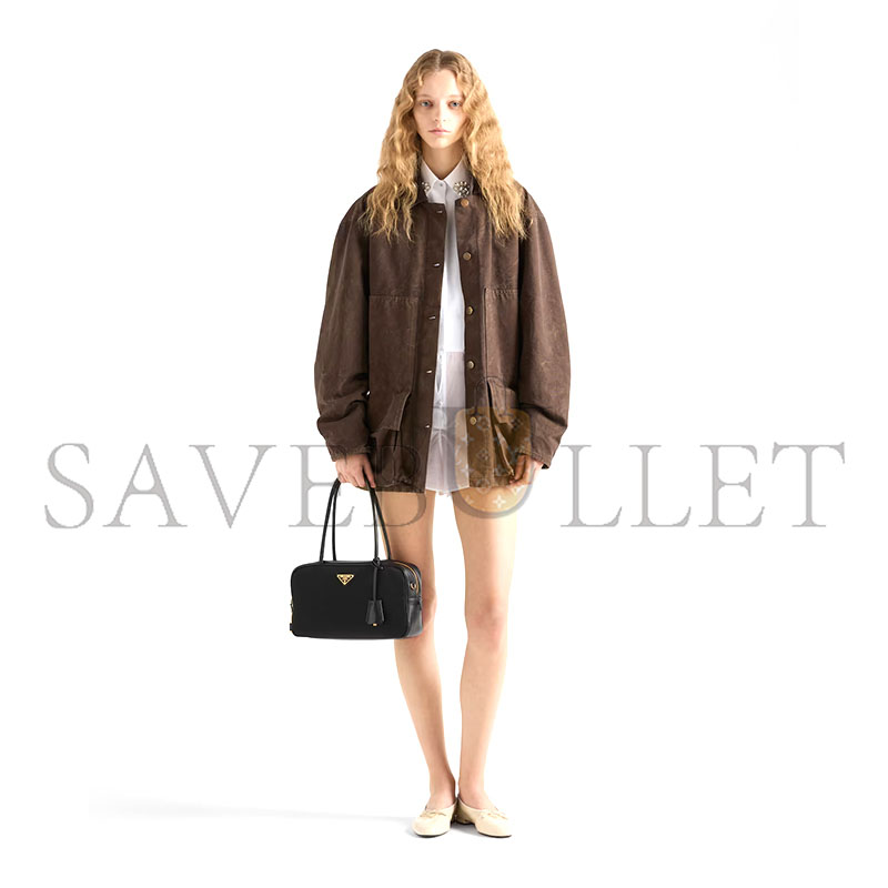PRADA RE-NYLON AND LEATHER MEDIUM TOP-HANDLE BAG WITH PADLOCK 1BB132 (30*17.5*10cm)
